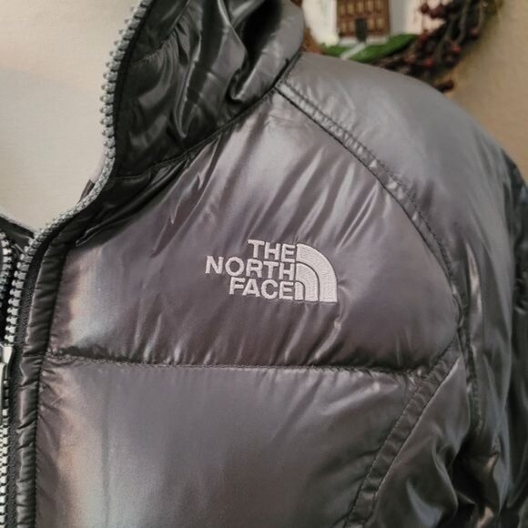 Girls The North Face Puffer Jacket Gray Hood Hoodie Size 14 16 Large 550 - Picture 4 of 12